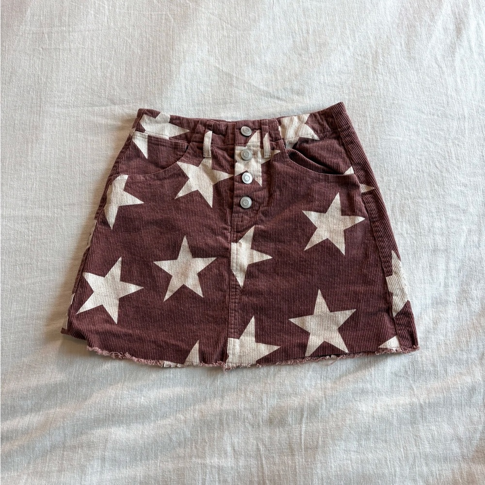 Altar’d State Mauve Corduroy Mini Skirt with Stars